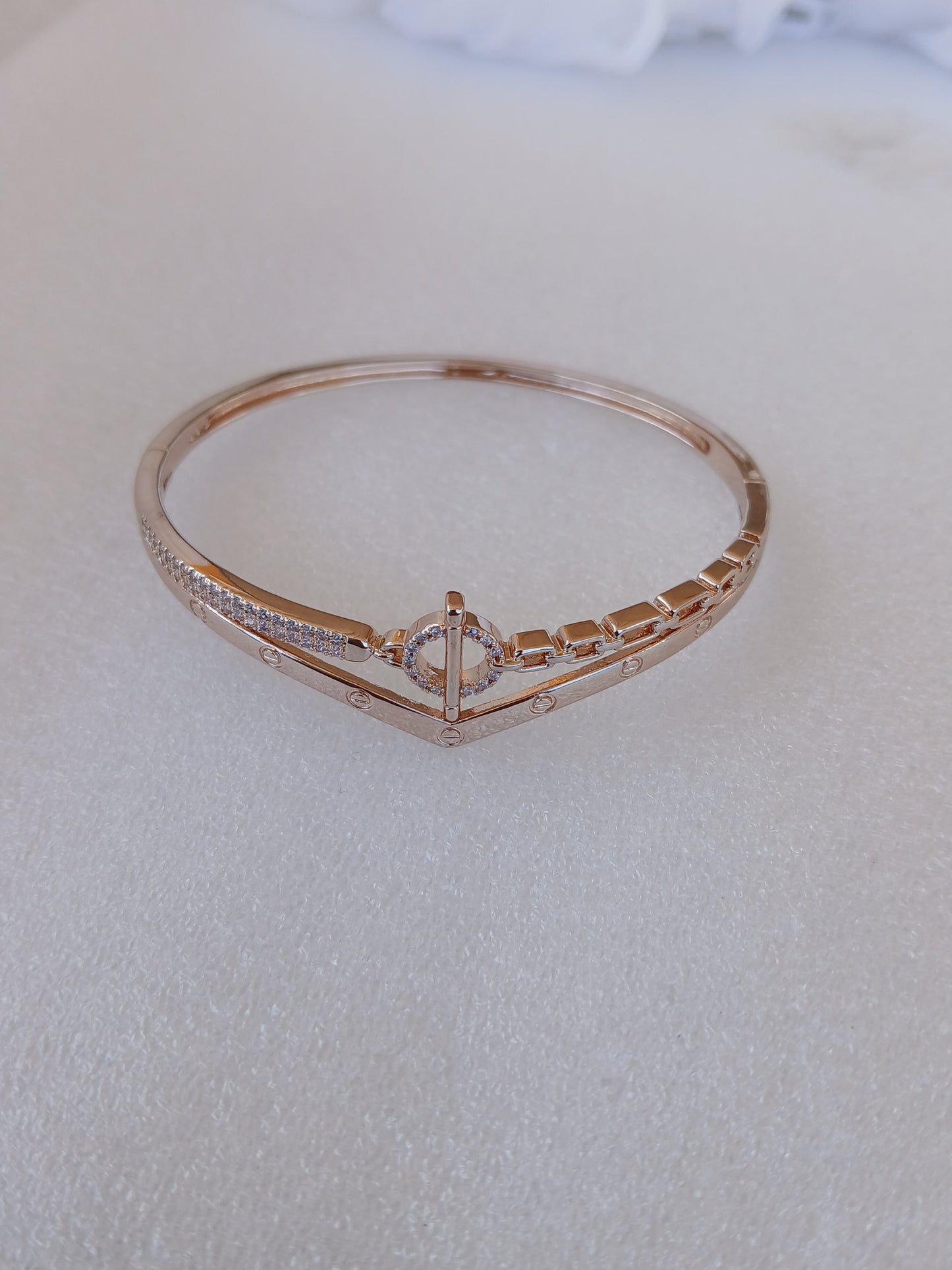 Classic CZ stone clip chain bracelet | Rose gold