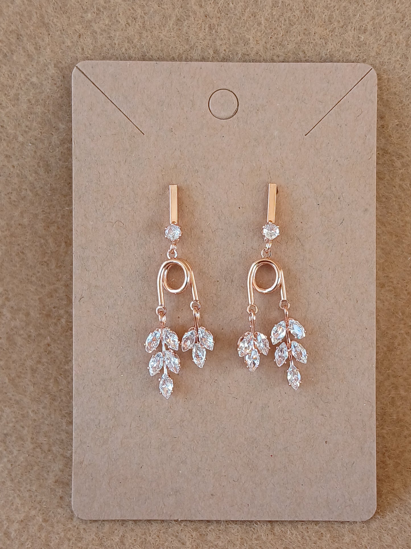 Emerald Leaf Dangle Earrings | Rose Gold