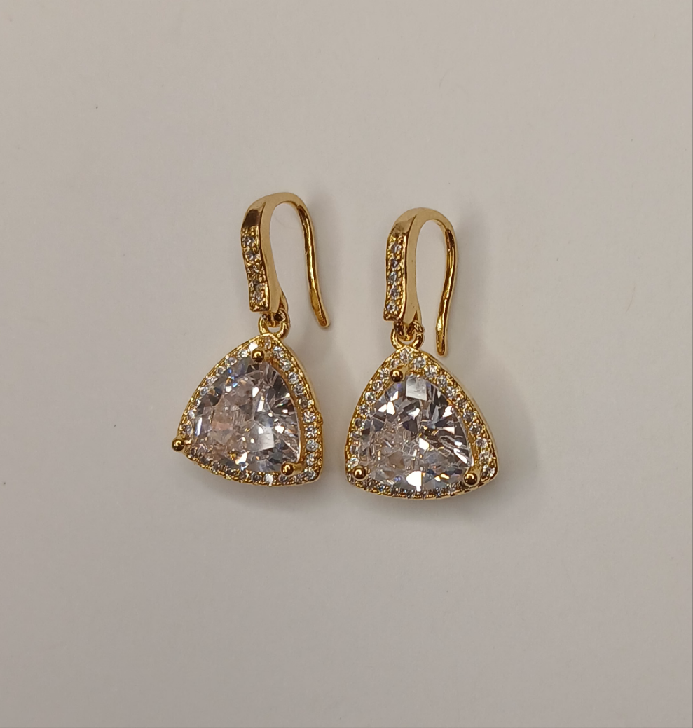 14k Gold Plated CZ Solitaire Dangle Earring
