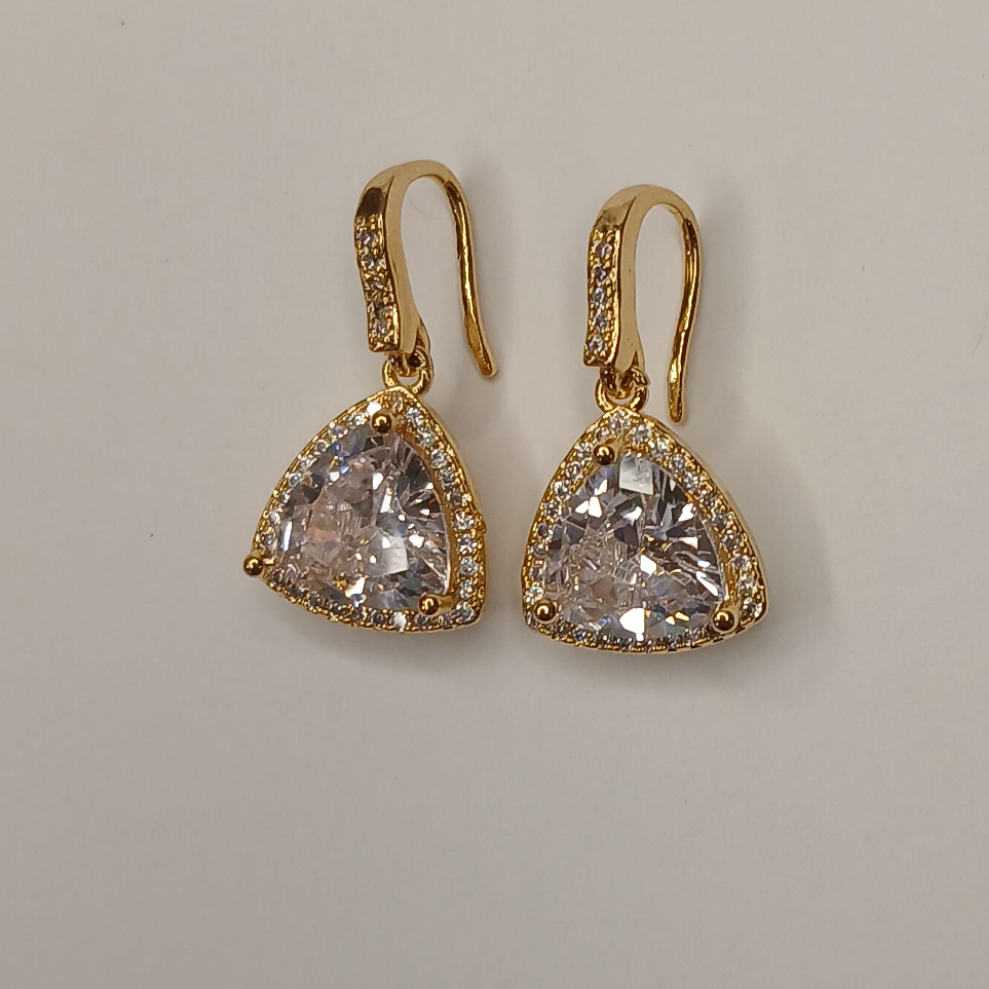 14k Gold Plated CZ Solitaire Dangle Earring