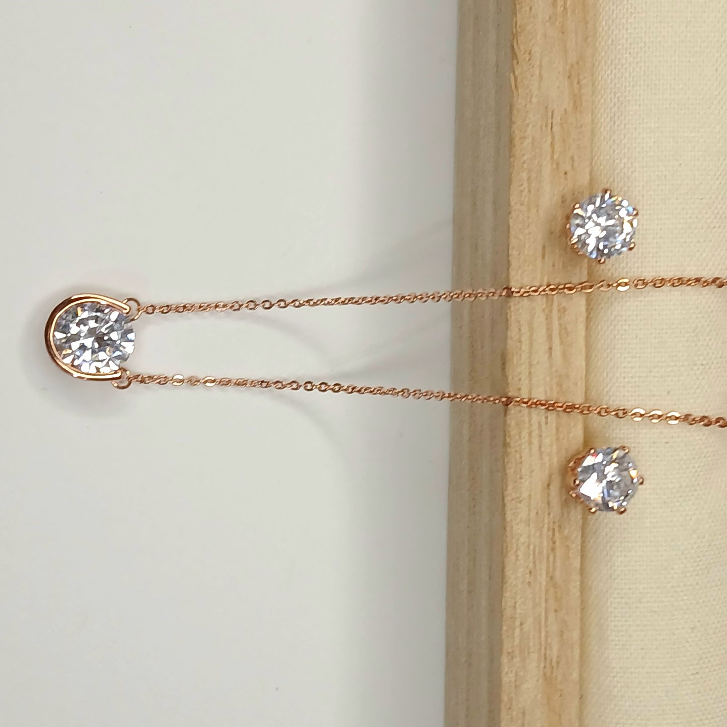 14k Gold Plated CZ solitaire Necklace Set