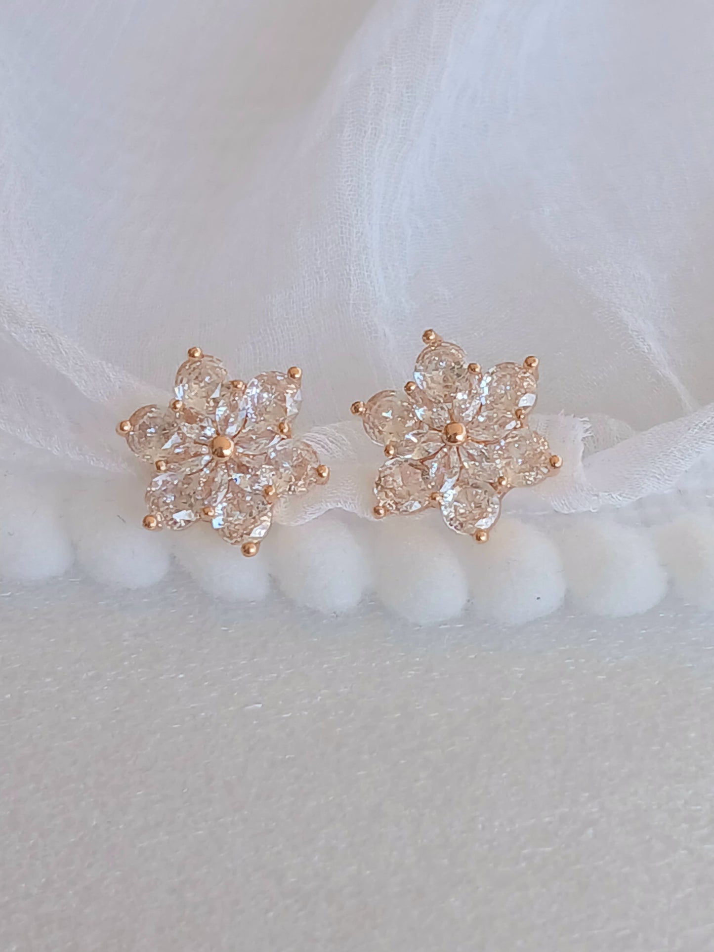 Round CZ Stone Flower Stud Earring