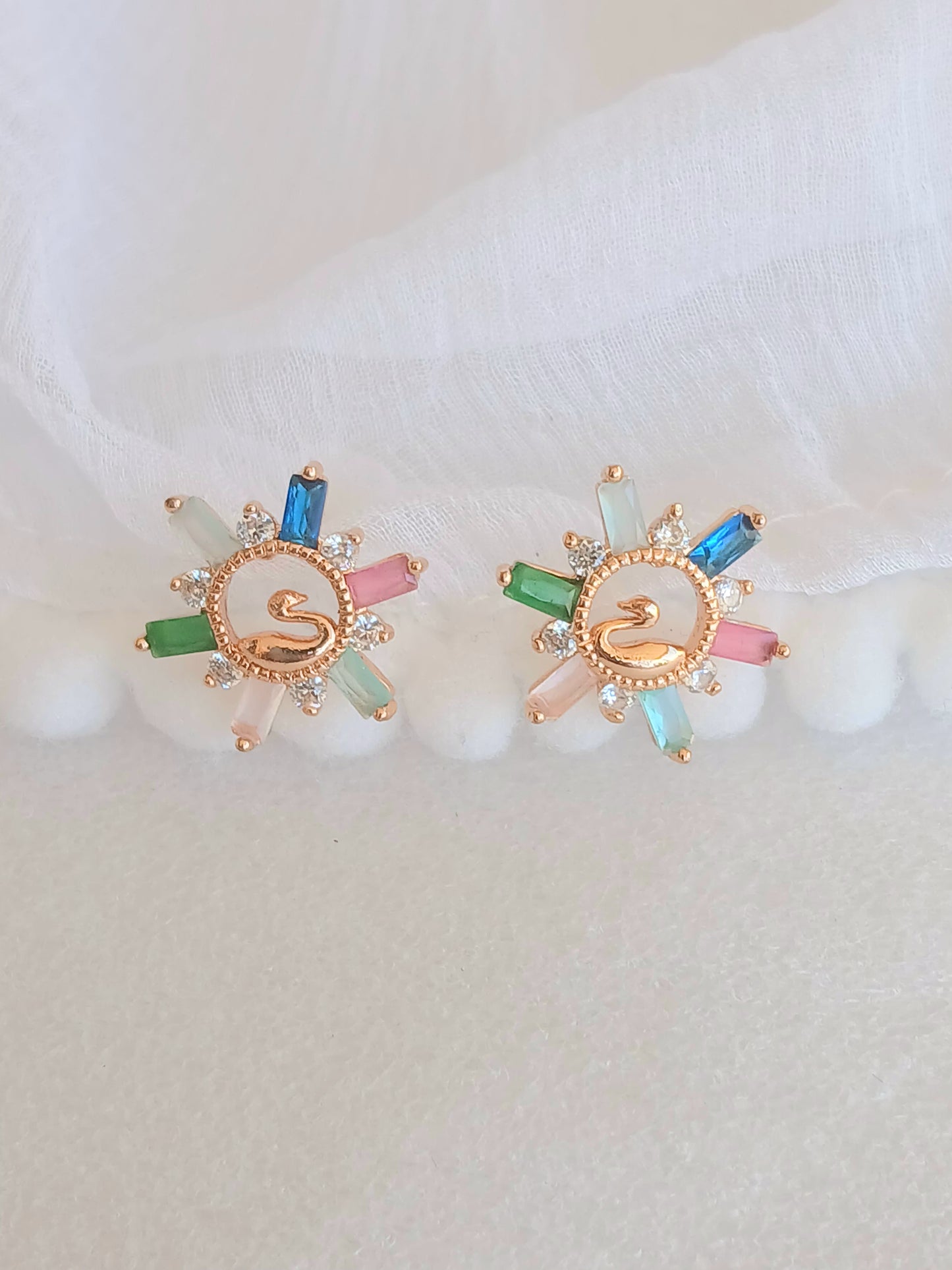 Colorful Stone Round Duck Stud Earring