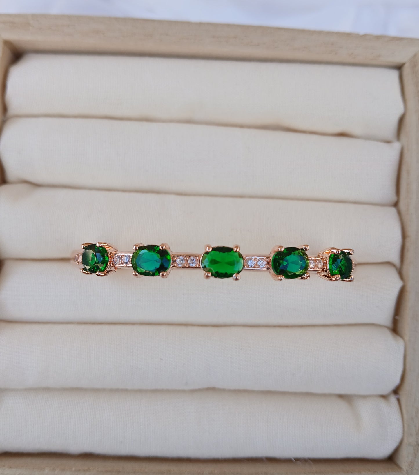 Classic emerald stone bracelet |Rose gold