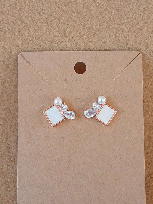 Pearl Stone Stud Earring | Rose Gold