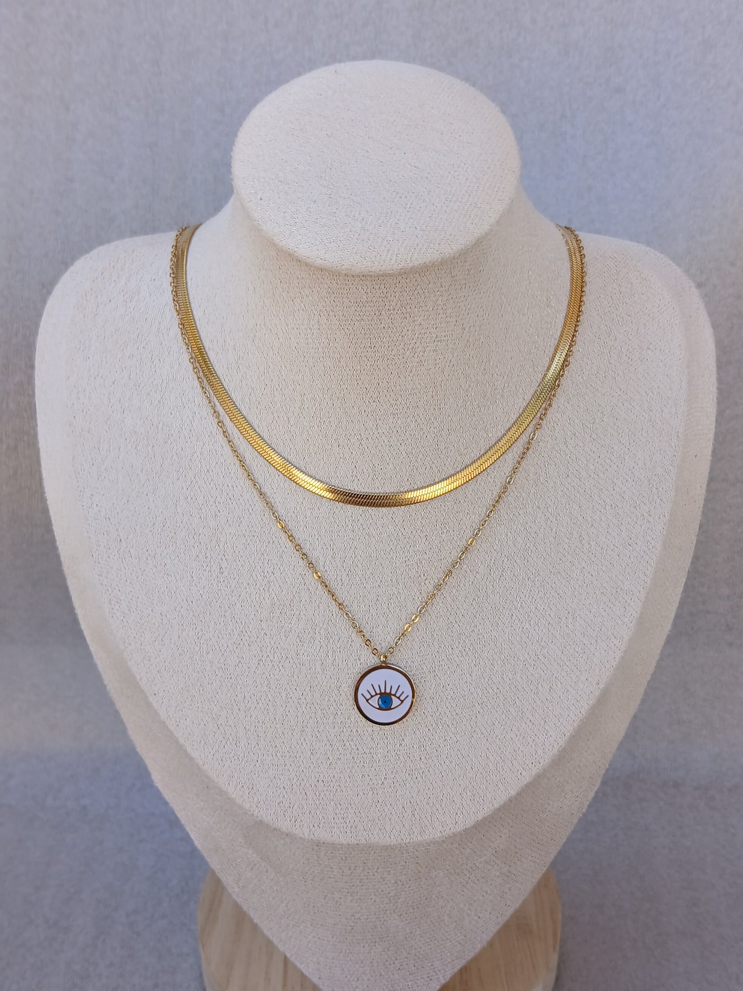 Snack chain layered evil eye necklace