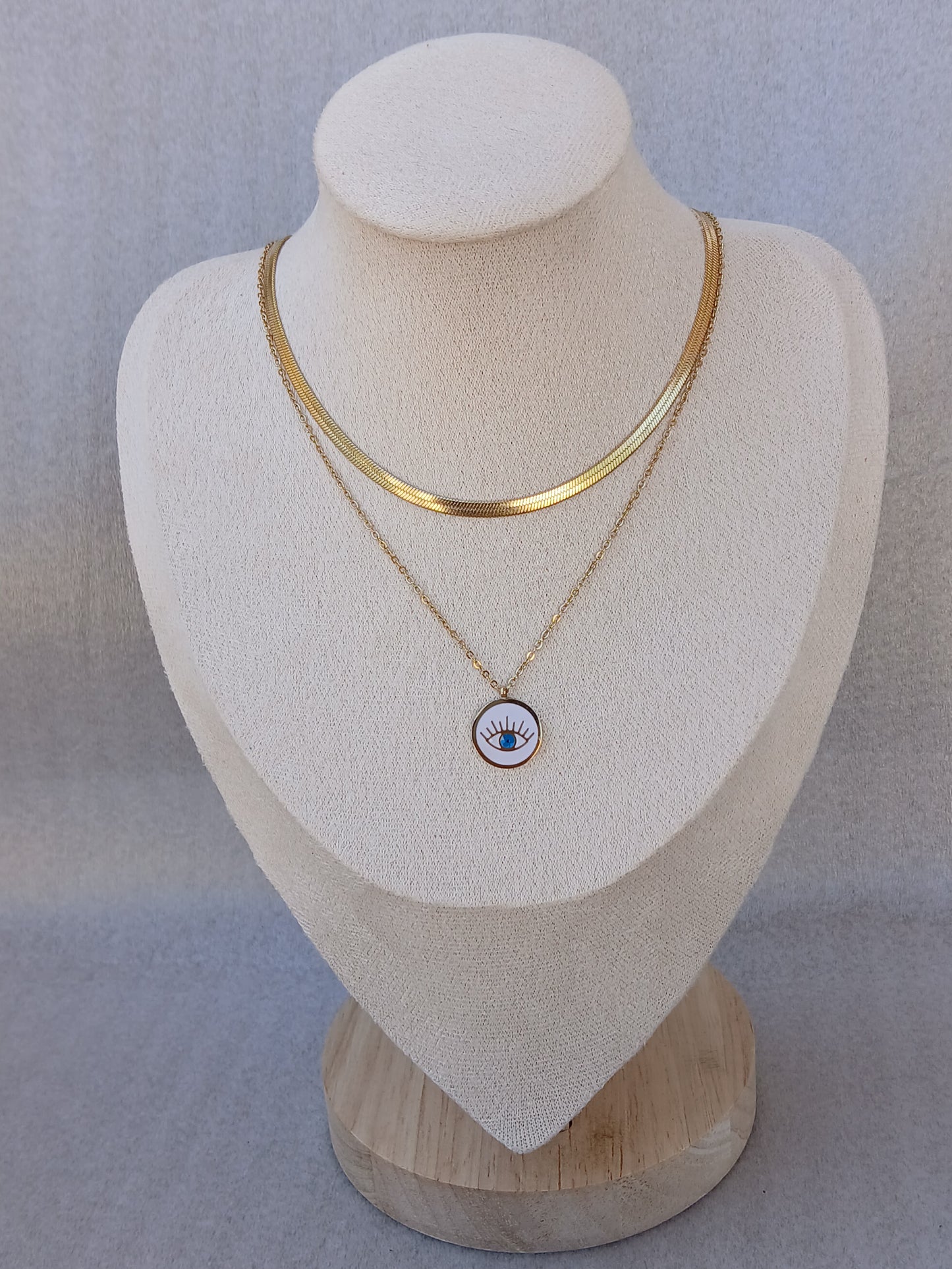 Snack chain layered evil eye necklace