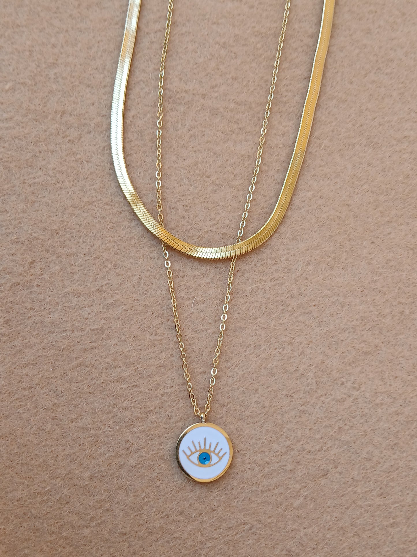 Snack chain layered evil eye necklace