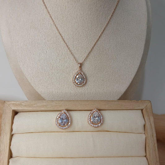 CZ Solitaire Teardrop Necklace Set