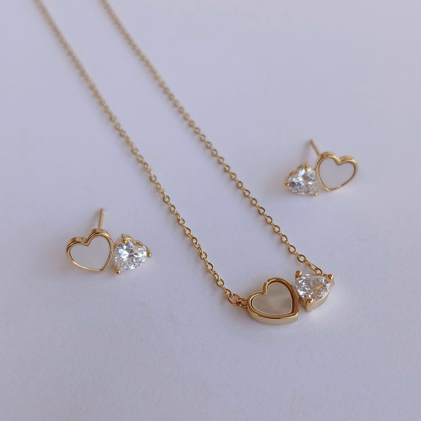 Double Heart Necklace Set