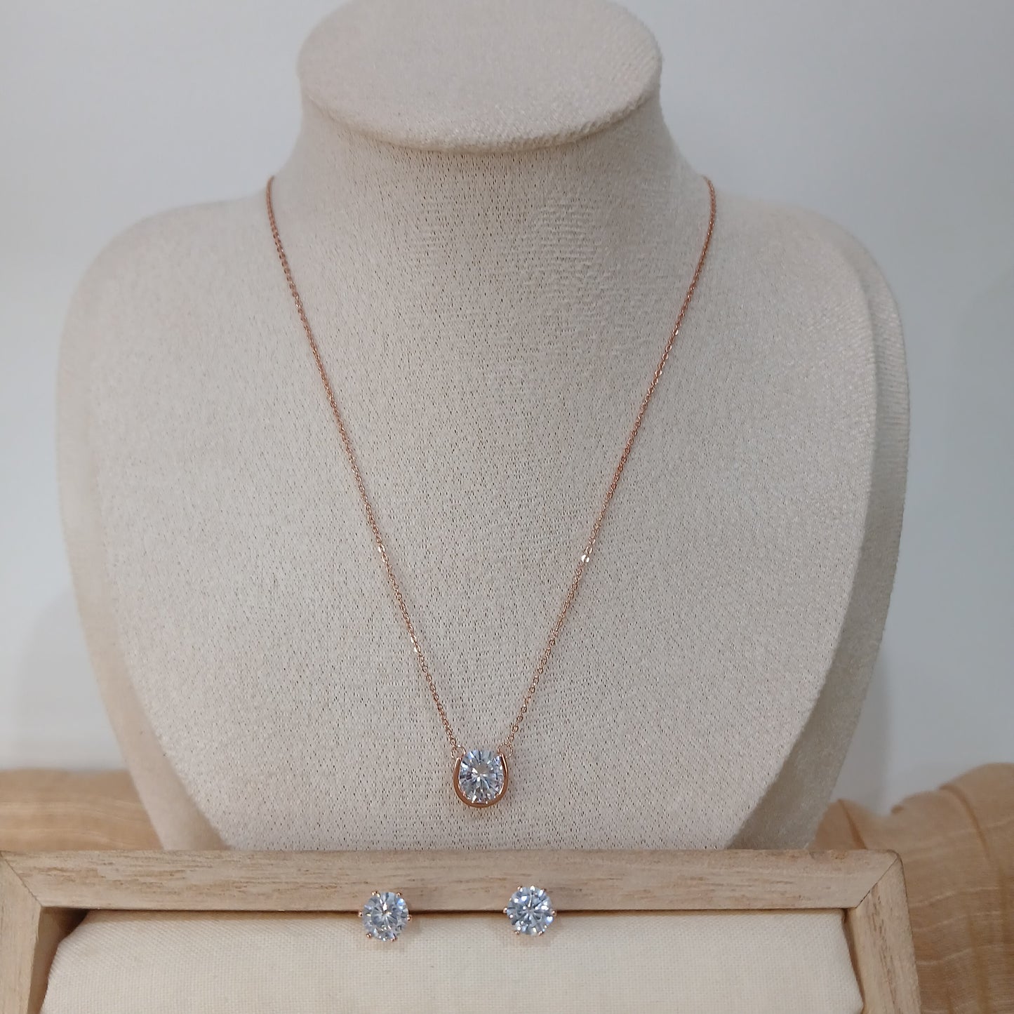 14k Gold Plated CZ solitaire Necklace Set