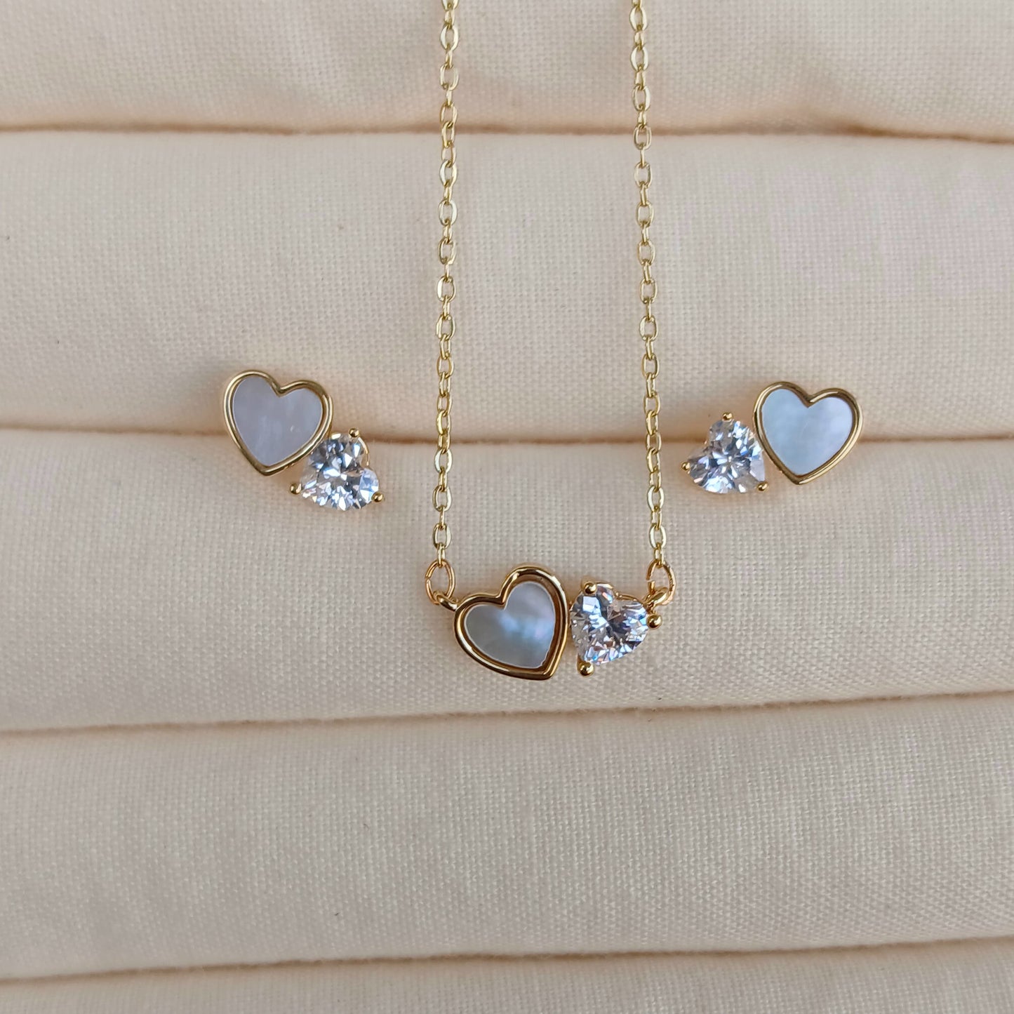 Double Heart Necklace Set