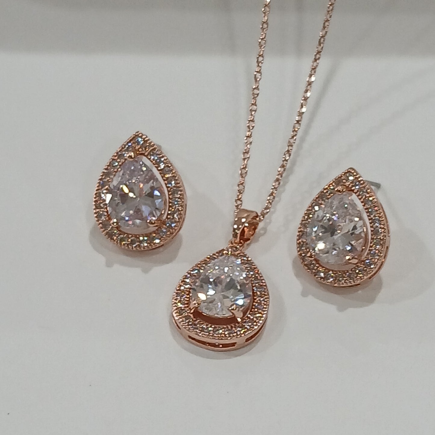 CZ Solitaire Teardrop Necklace Set