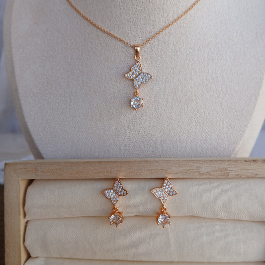 CZ butterfly Necklace Set